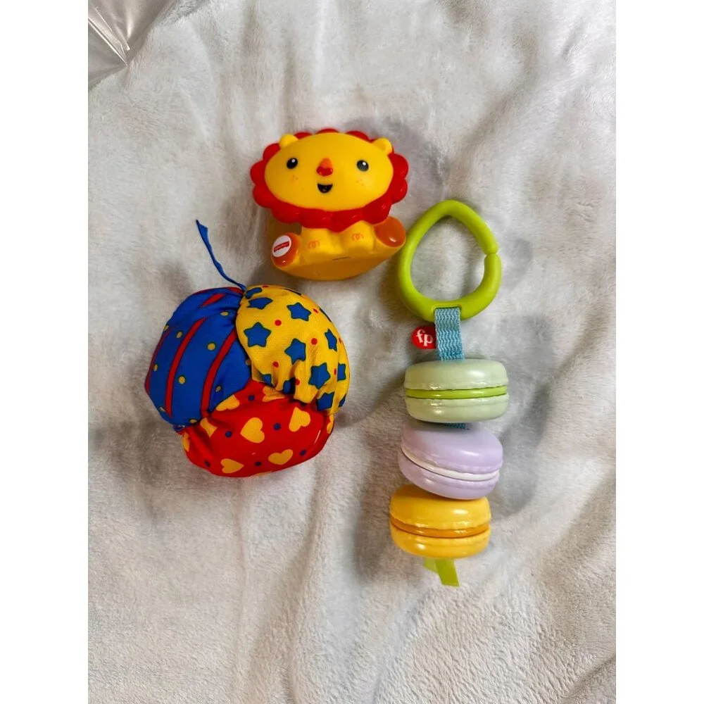 Fisher-Price Lot of Baby Toys Lion Bath Squirter‎ Macaron Toy Plush Ball